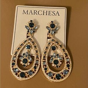 Marchesa Gold and Dark Blue Statement Earrings
